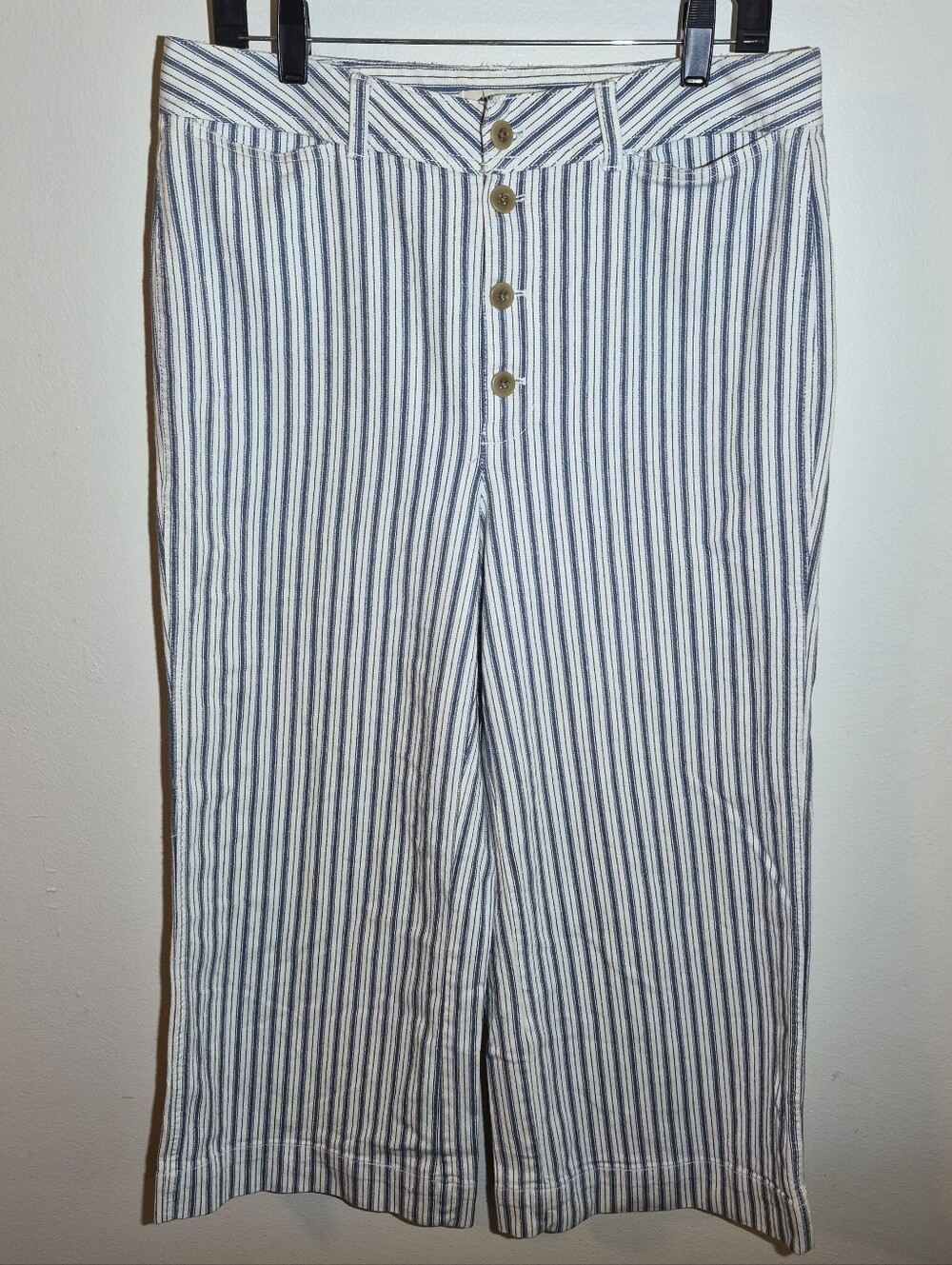 32)Madwell Wide Leg Cropped Pinstripe Emmett Trousers